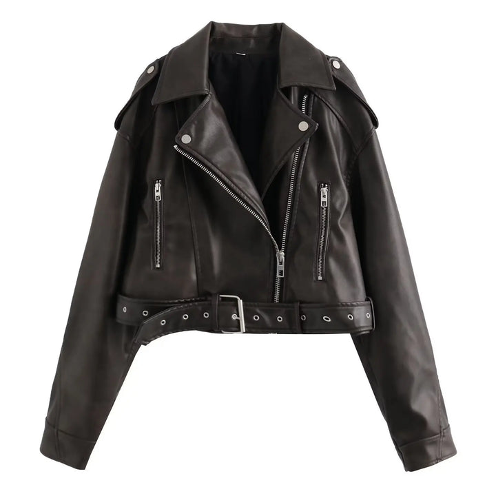Kurze Motorradjacke mit Revers und Reißverschluss für Damen | Stilvoll