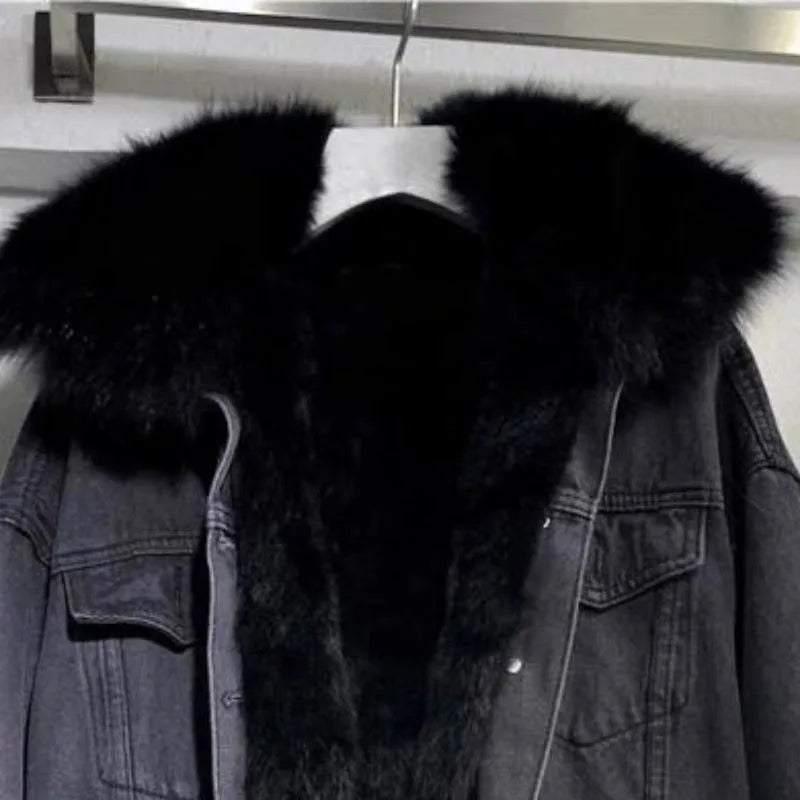 Damen Warme Dicke Winter Jeansjacke | Kapuze