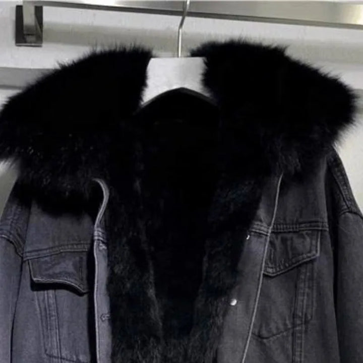 Damen Warme Dicke Winter Jeansjacke | Kapuze