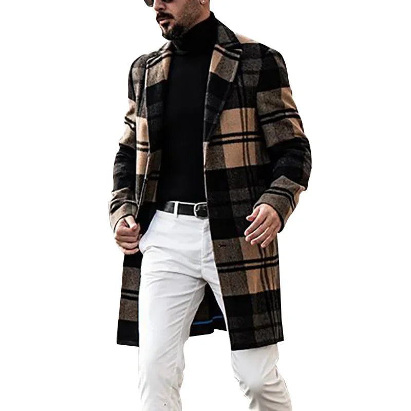 Herren-Trench Coat mit Karomuster | Lange
