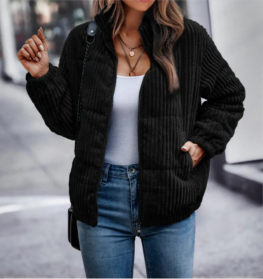 Damen Stepp Cord Jacke | Reißverschluss