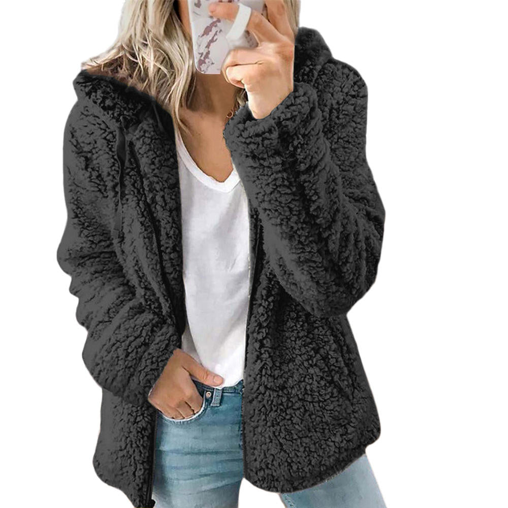 Damen Kapuzen-Teddy Jacke | Reißverschluss