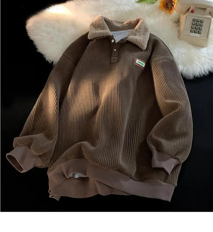 Oversized cord-pullover mit fleecekragen