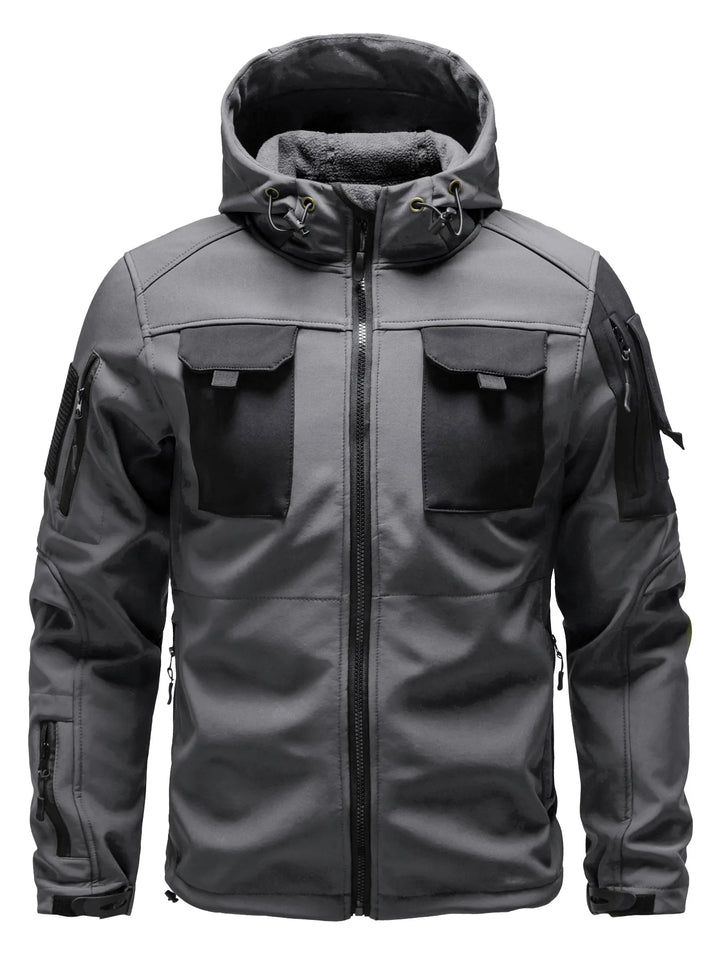 Softshell Jacke mehreren Taschen für Herren | Kapuze
