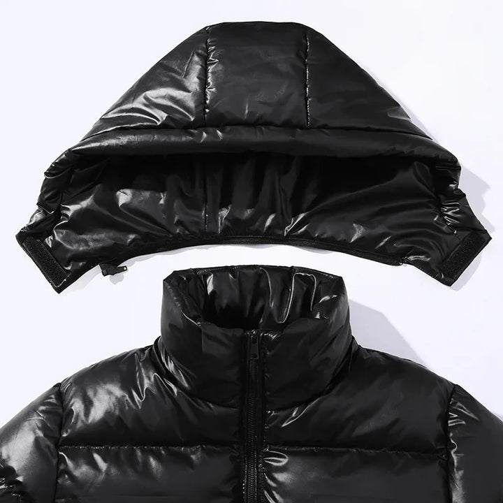 Schwarz Daunen Jacke für Herren | Mit Kapuze