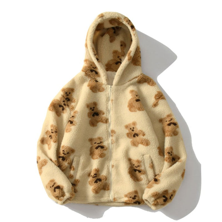 Damen Teddy Jacke mit Kapuze | Bärendruck