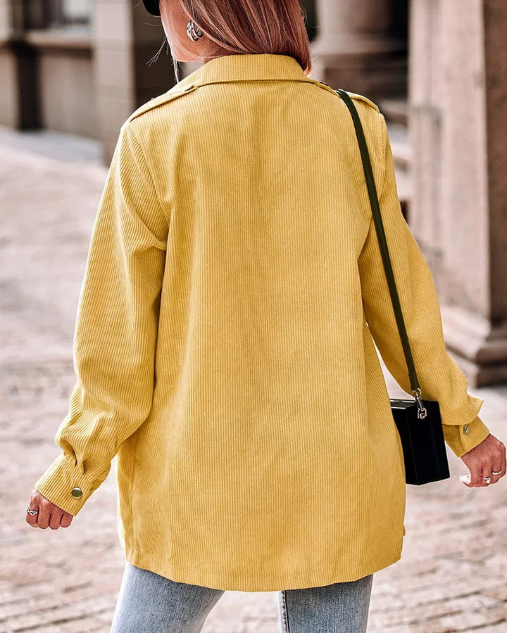 Damen Lange Cord Jacke mit Knopfleiste | Vordertaschen