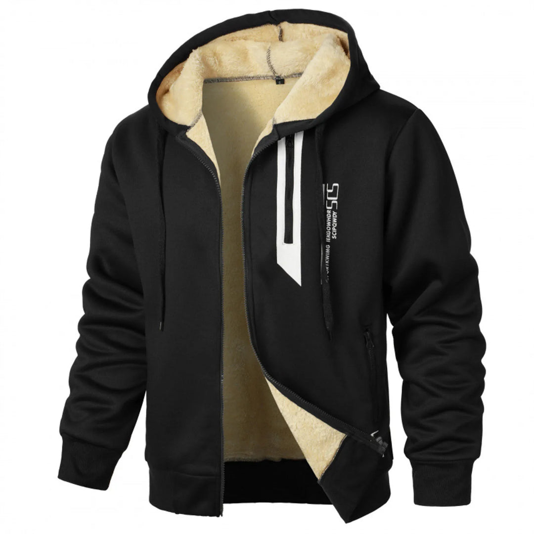 Einfarbige Fleece Jacke mit Kapuze für Herren | Lässig