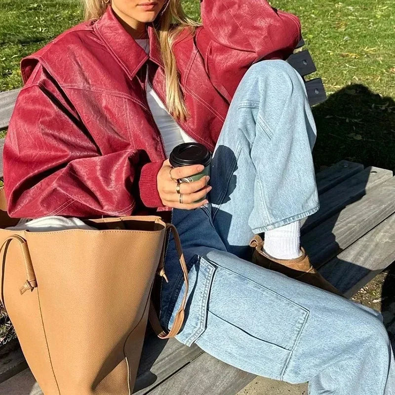 Damen Übergroß Bikerjacke | Lange Ärmel