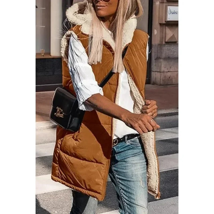 Damen Lange Warme Puffer Weste | Kapuze