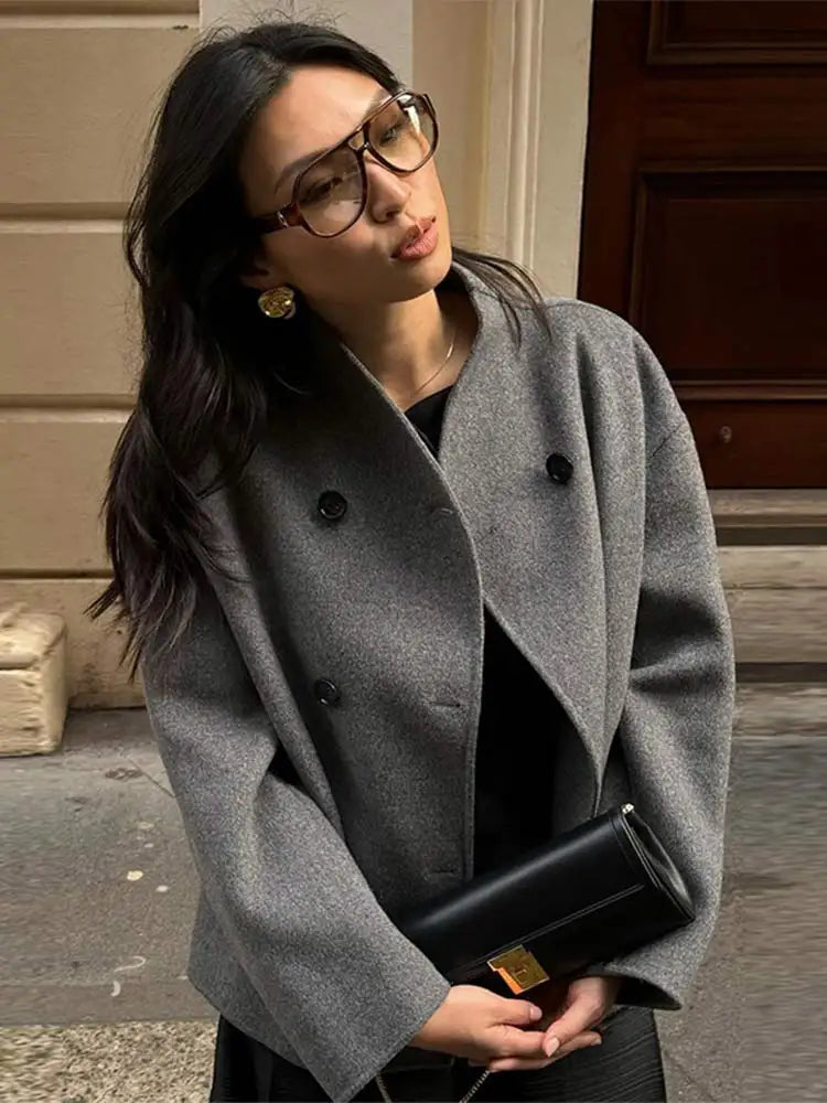 Woll Jacke in Grau für Damen | Kurz