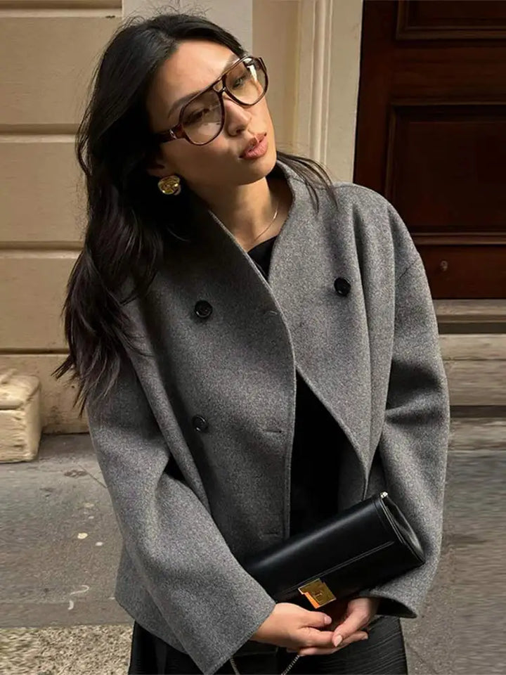 Woll Jacke in Grau für Damen | Kurz