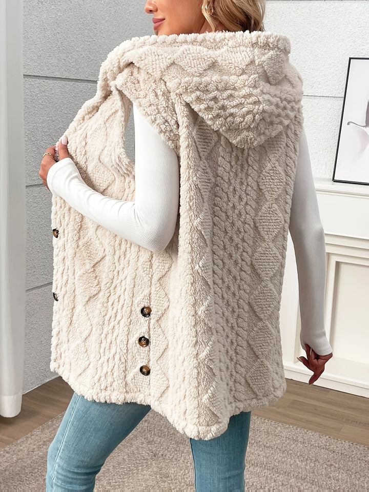 Damen Strick Kapuzen Fleece Jacke | Ärmellos