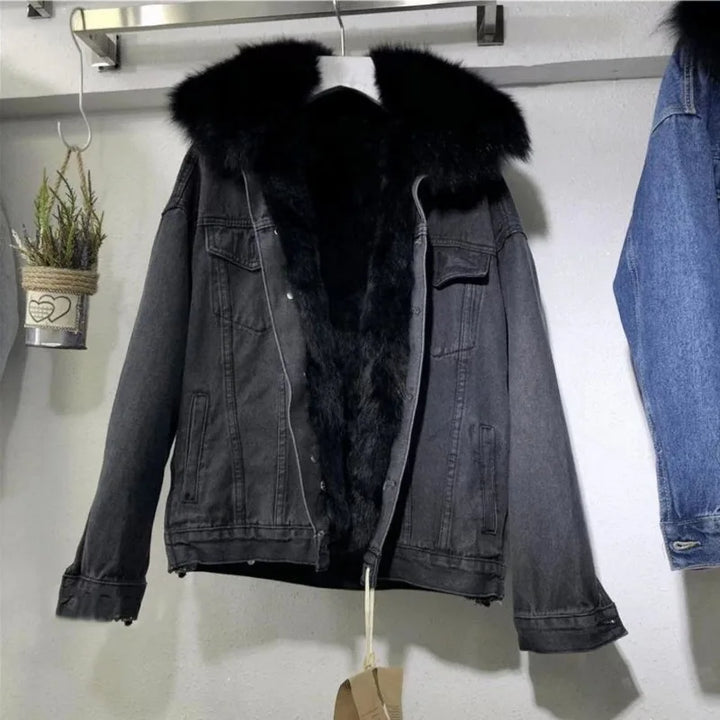 Damen Warme Dicke Winter Jeansjacke | Kapuze