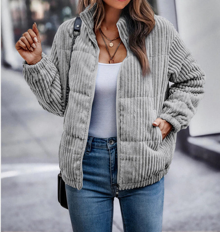 Damen Stepp Cord Jacke | Reißverschluss