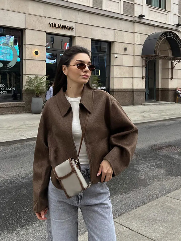 Kurz Woll Jacke für Damen | Kragen