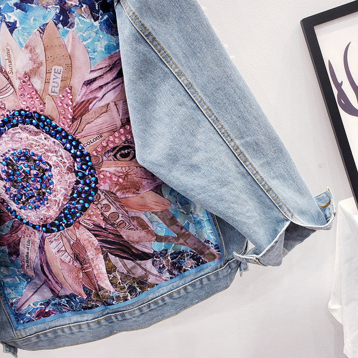 Damen-Jeansjacke mit Blumenmuster | Stilvoll