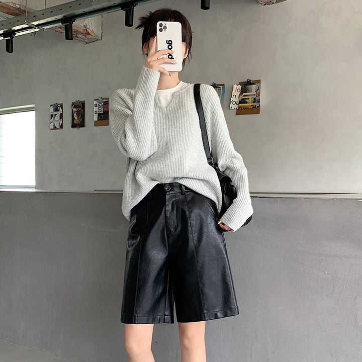 High-waist shorts im lederstyle für damen