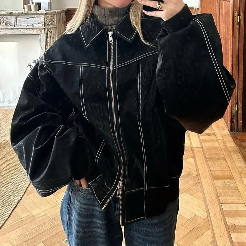 Damen Übergroß Bikerjacke | Lange Ärmel