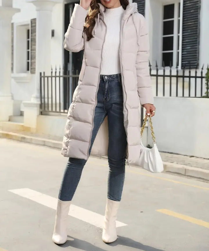 Damen Puffer Lange Mantel | Reißverschluss