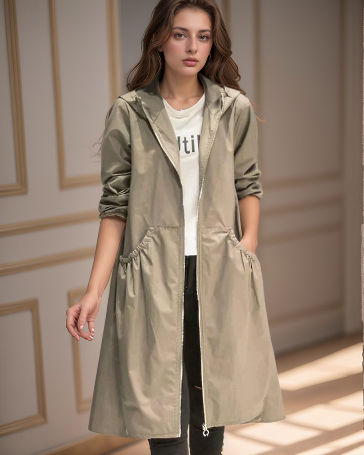 Wasserdichte Regenjacke für Damen mit langem Schnitt | Moderne