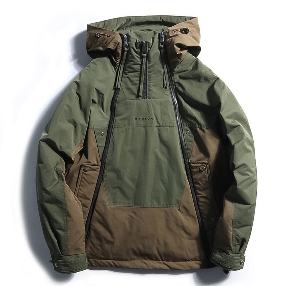 Herrenjacke mit doppeltem Reißverschluss und Stehkragen | Kapuze