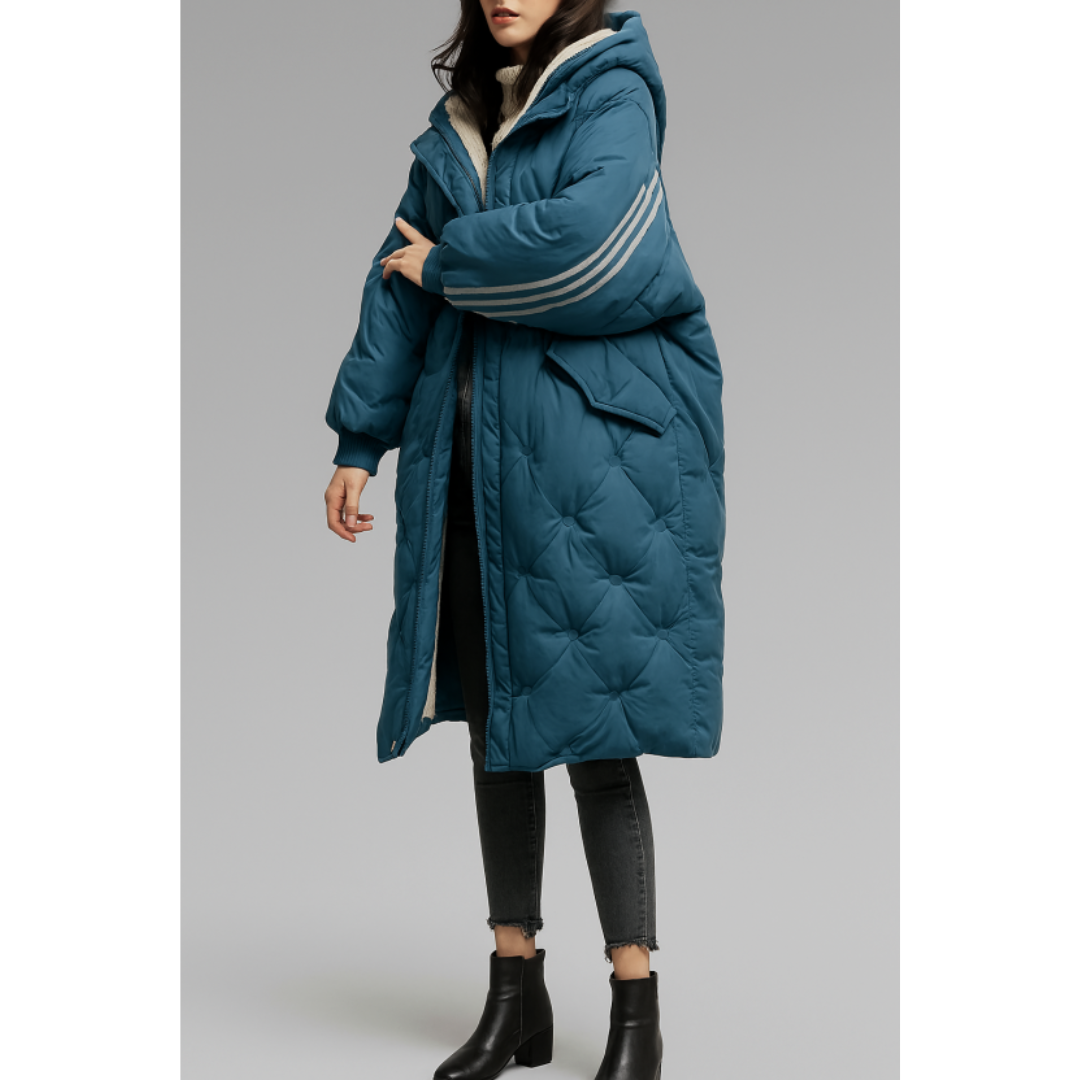 Damen Langer Puffer Daunenmantel mit Reißverschluss | Lange Ärmel