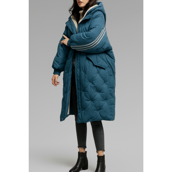 Damen Langer Puffer Daunenmantel mit Reißverschluss | Lange Ärmel