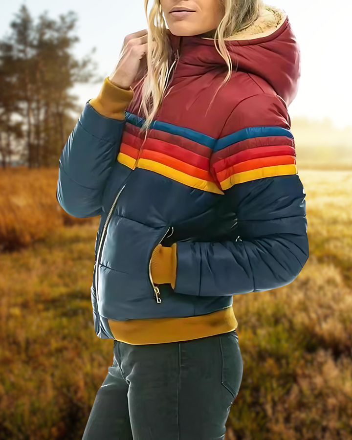 Gestreifte Winterjacke mit Kapuze für Damen | Modisch