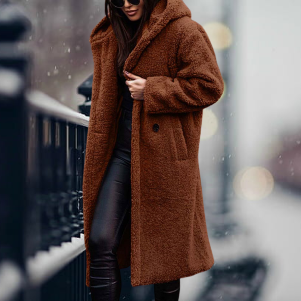 Lang Überdimensionale Teddy Jacke fur Damen | Kapuzen