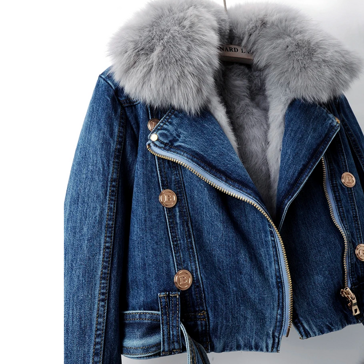 Damen Kurze Jeansjacke mit Reißverschluss | Kapuze