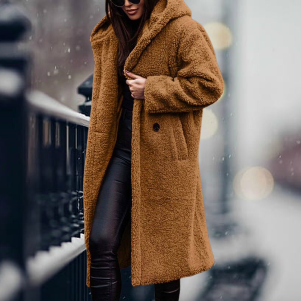 Lang Überdimensionale Teddy Jacke fur Damen | Kapuzen