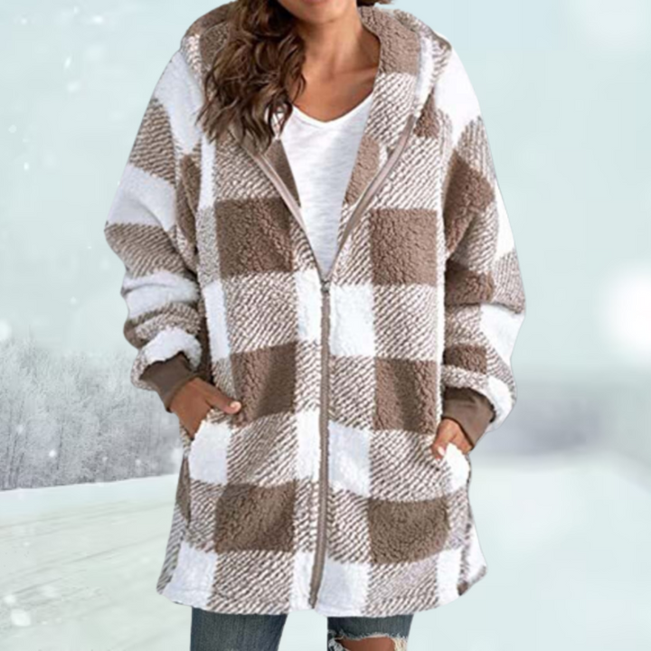 Karierte Winterjacke mit Kapuze für Damen | Modisch