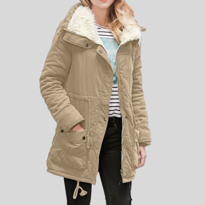 Wasserabweisende Winter jacke lang mit Plüschfutter für Damen | Praktisch