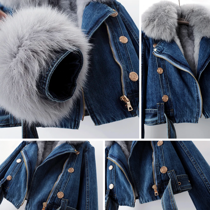 Damen Kurze Jeansjacke mit Reißverschluss | Kapuze