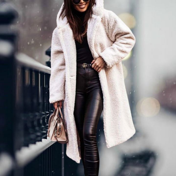Lang Überdimensionale Teddy Jacke fur Damen | Kapuzen