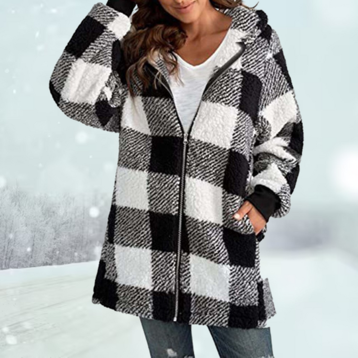 Karierte Winterjacke mit Kapuze für Damen | Modisch