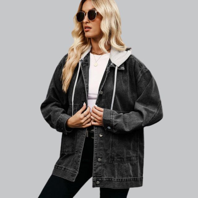 Damen Lange Ärmellos Jeansweste | Kapuze