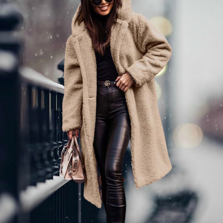 Lang Überdimensionale Teddy Jacke fur Damen | Kapuzen
