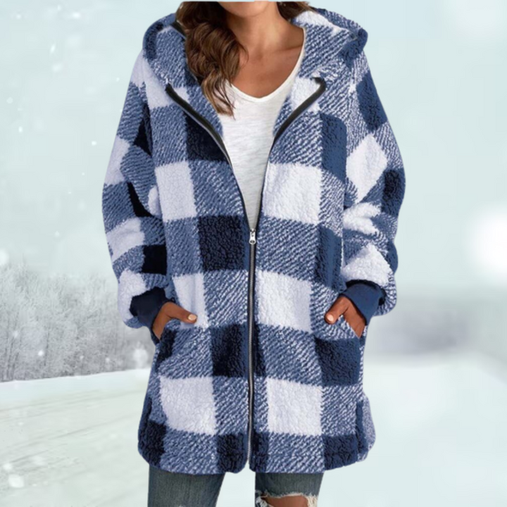 Karierte Winterjacke mit Kapuze für Damen | Modisch