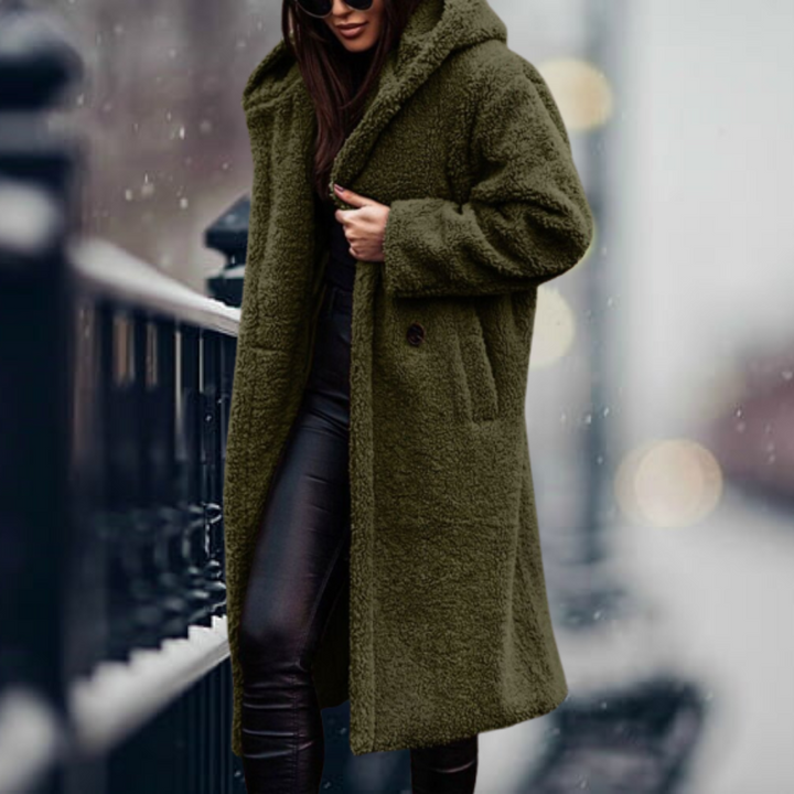 Lang Überdimensionale Teddy Jacke fur Damen | Kapuzen