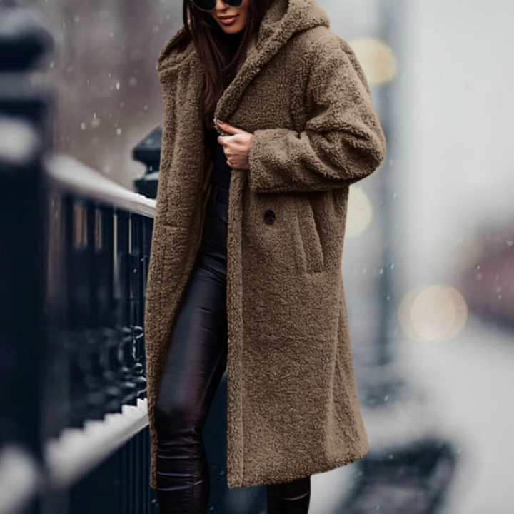 Lang Überdimensionale Teddy Jacke fur Damen | Kapuzen