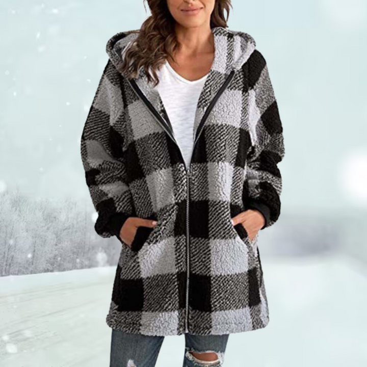 Karierte Winterjacke mit Kapuze für Damen | Modisch