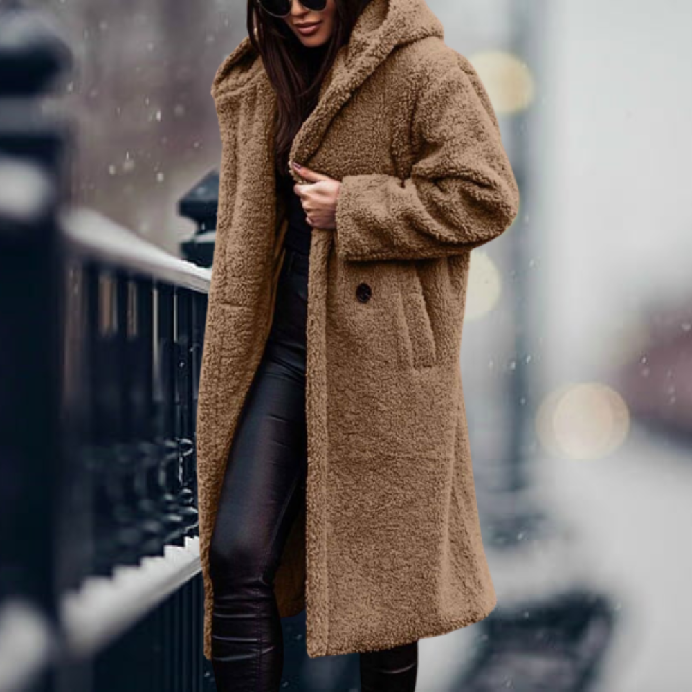 Lang Überdimensionale Teddy Jacke fur Damen | Kapuzen