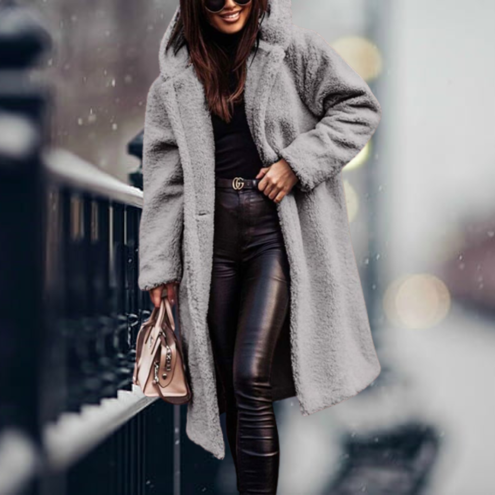 Lang Überdimensionale Teddy Jacke fur Damen | Kapuzen