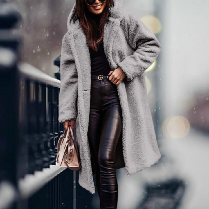 Lang Überdimensionale Teddy Jacke fur Damen | Kapuzen