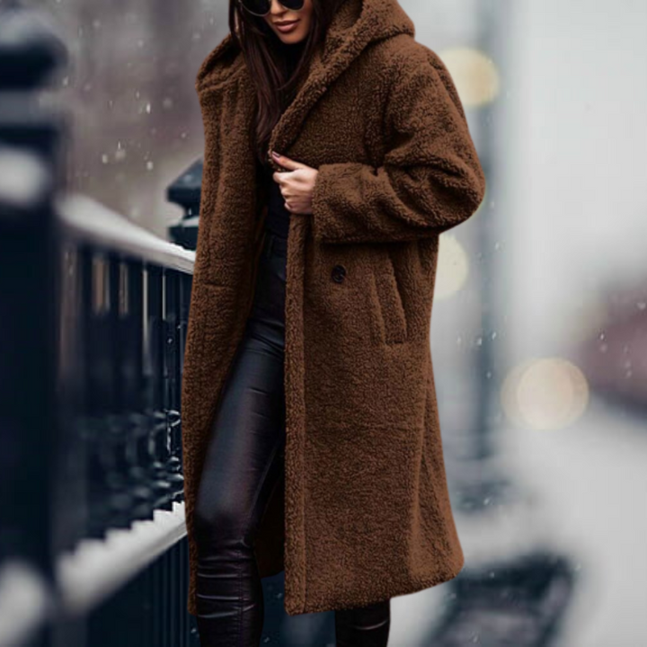 Lang Überdimensionale Teddy Jacke fur Damen | Kapuzen