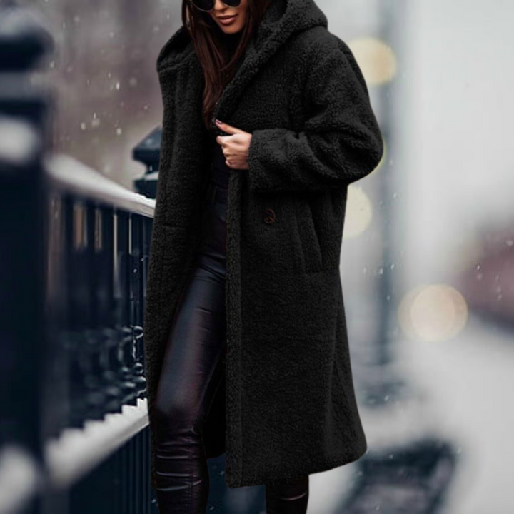 Lang Überdimensionale Teddy Jacke fur Damen | Kapuzen
