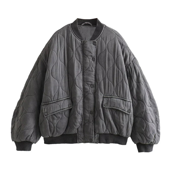 Lose Sitzende Winter Steppjacke für Damen | Grau