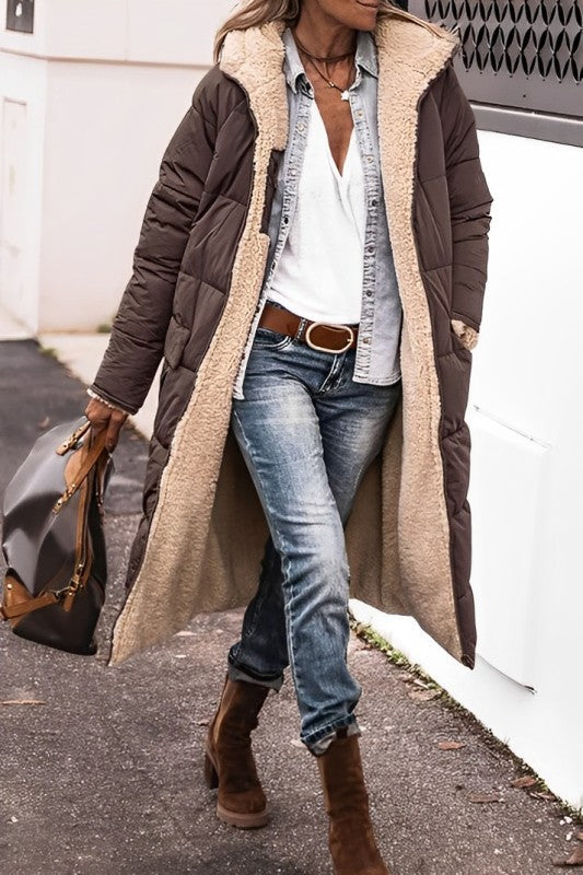 Lange Teddy Jacke für Damen | mit Kapuze
